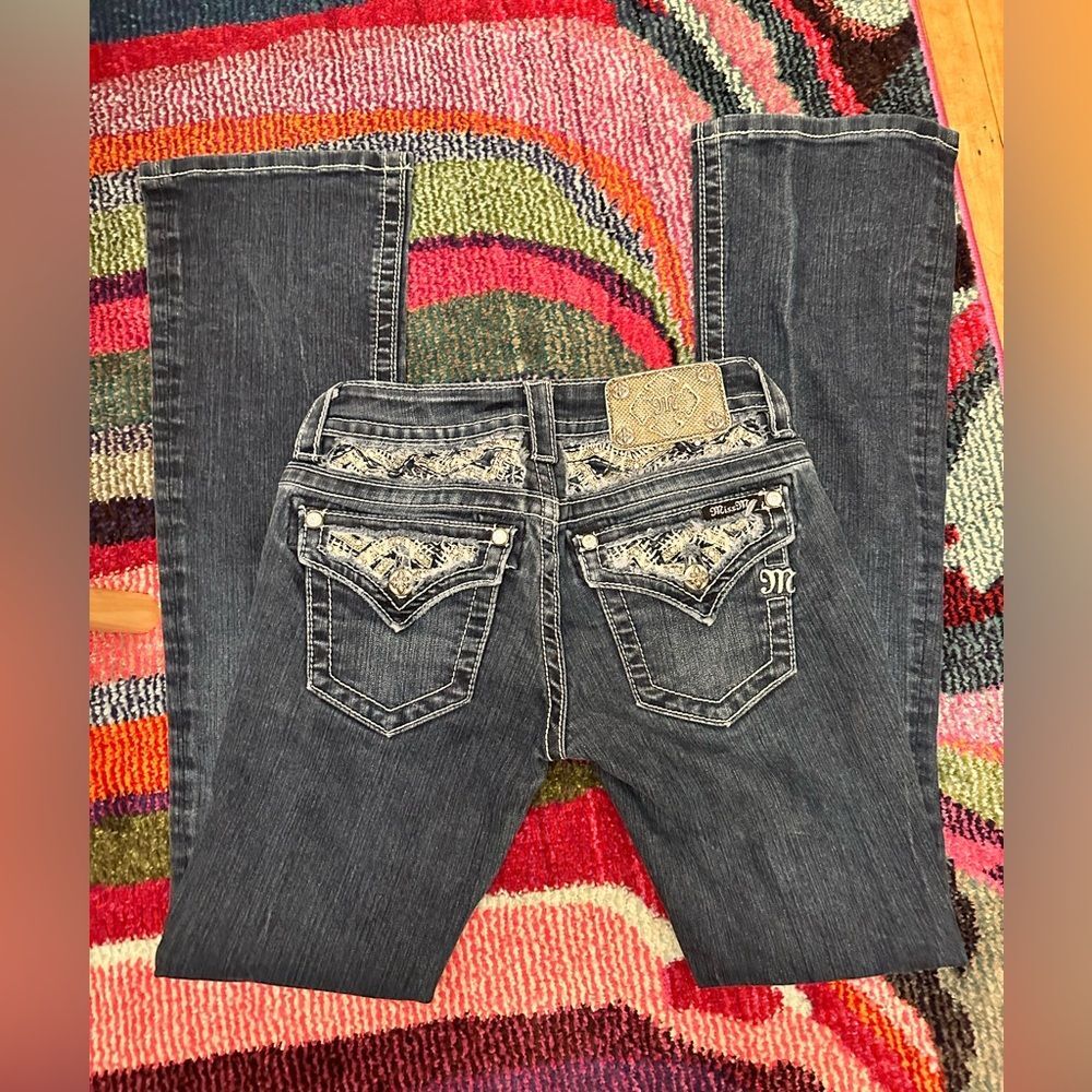 Miss Me Dark Blue Signature Boot Jeans with Embellished Pockets